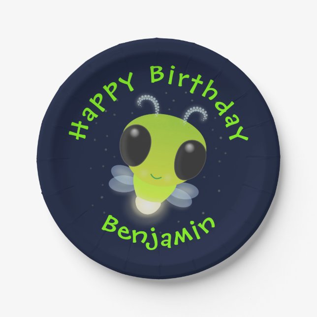 Niedliches Glow Bug Firefrefly Cartoon Illustratio Pappteller (Vorderseite)