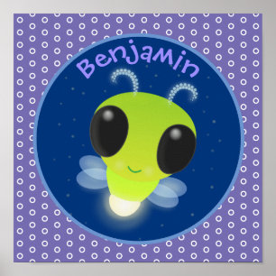Niedliches Glow Bug Firefrefly Cartoon Illustratio Poster