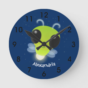 Niedliches Glow Bug Firefrefly Cartoon Illustratio Runde Wanduhr