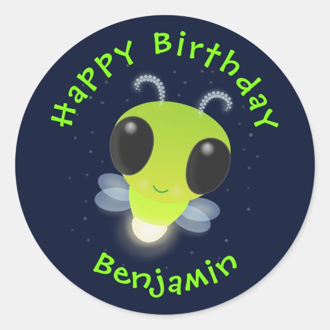 Niedliches Glow Bug Firefrefly Cartoon Illustratio Runder Aufkleber (Vorderseite)