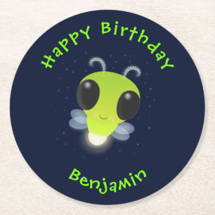 Niedliches Glow Bug Firefrefly Cartoon Illustratio Runder Pappuntersetzer