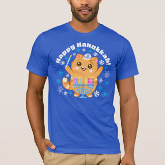 Niedliches Glück Hanukkah, Hanucat Menorah T - Shi T-Shirt
