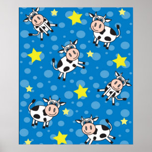 Niedliches Glück Mr. Cow Print - Blue Poster