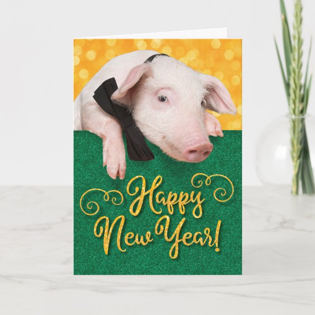 Niedliches Glück Neujahr Schweinefleisch mit Krawa Karte (Vorderseite)