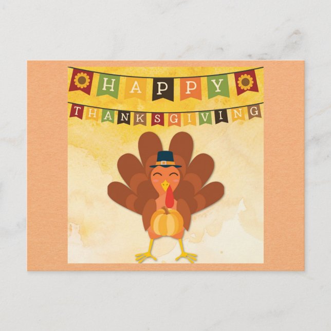 Niedliches Glück Thanksgiving Cartoon Türkei Postkarte (Vorderseite)