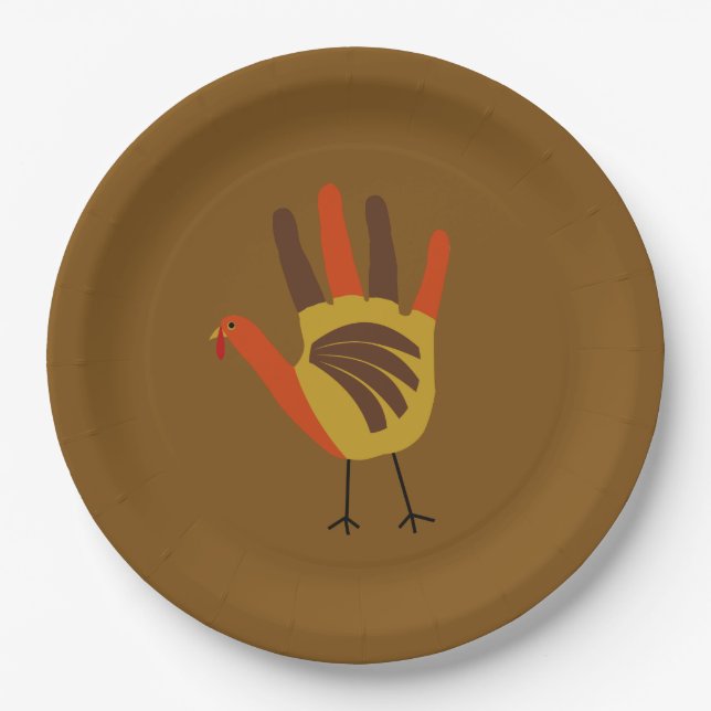 Niedliches Glück Thanksgiving Hand Print Türkei Go Pappteller (Vorderseite)