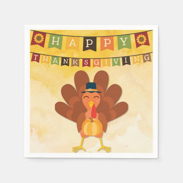 Niedliches Glück Thanksgiving Türkei Serviette (Vorderseite)