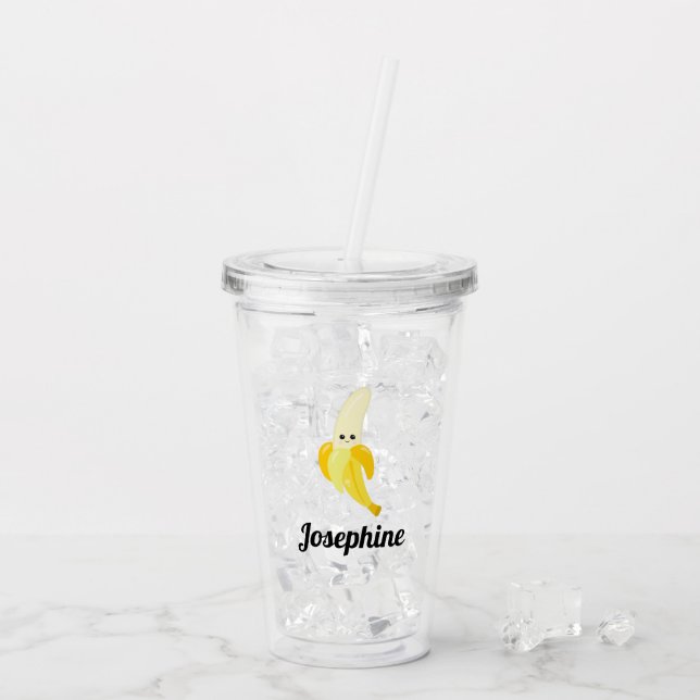 Niedliches glückliches Bananenmonogramm Acryltrinkbecher (Rückseite Ice)