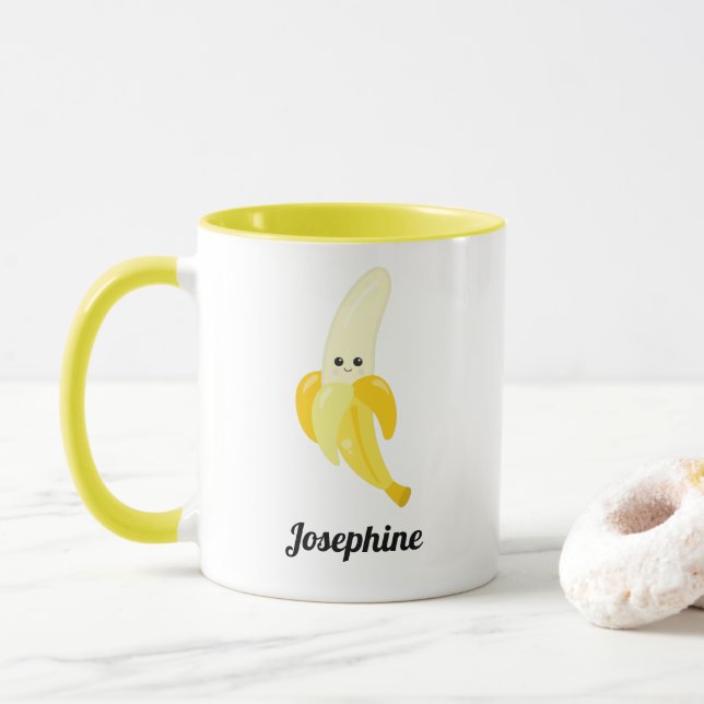 Niedliches glückliches Bananenmonogramm Tasse (Mit Donut)
