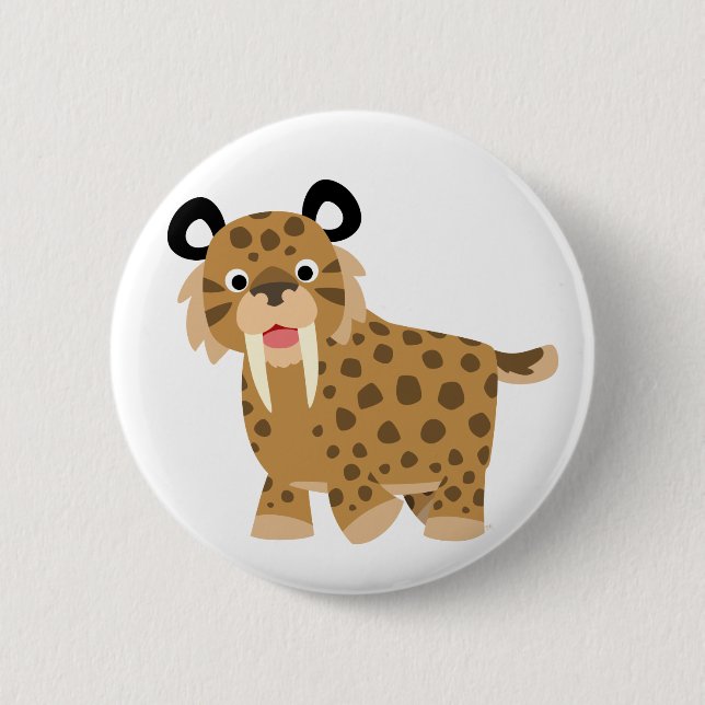 Niedliches glückliches Cartoon Smilodon Button (Vorderseite)