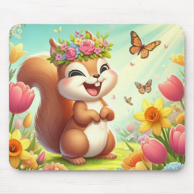 Niedliches, glückliches Eichhörnchen Mousepad (Vorne)