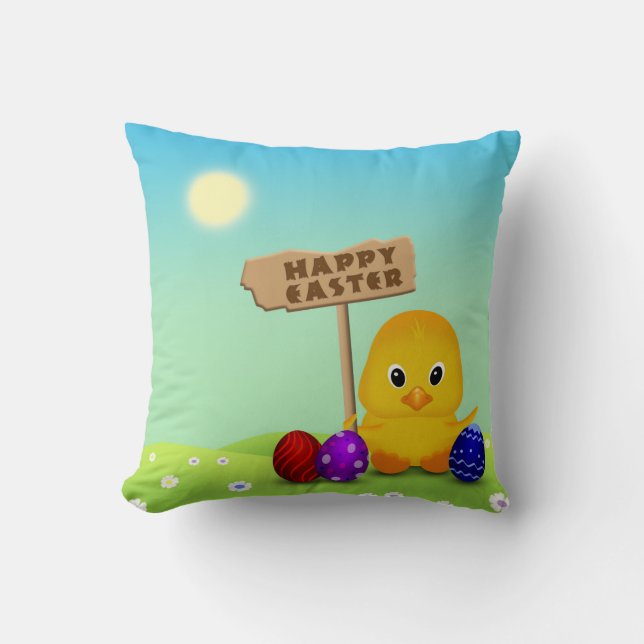 Niedliches glückliches Ostern-Baby-Küken Kissen (Vorderseite)