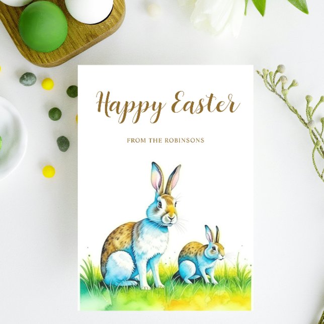 Niedliches glückliches Ostern Feiertagskarte ( Watercolor Cute bunny custom easter card. )
