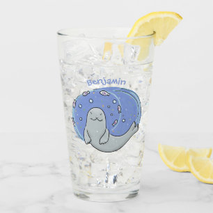 Niedliches glückliches Siegel und Cartoon in Fisch Glas