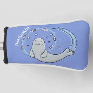 Niedliches glückliches Siegel und Cartoon in Fisch Golf Headcover
