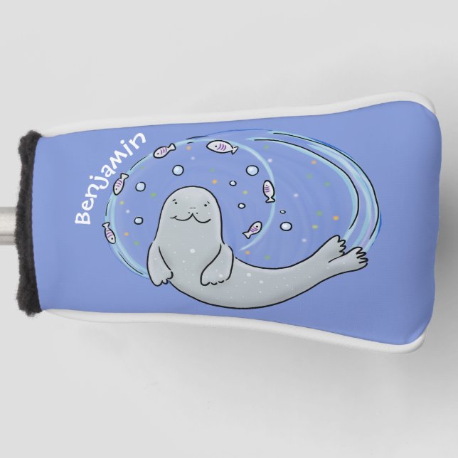 Niedliches glückliches Siegel und Cartoon in Fisch Golf Headcover (Vorderseite)