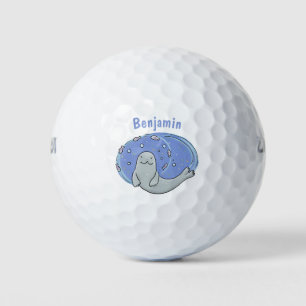 Niedliches glückliches Siegel und Cartoon in Fisch Golfball