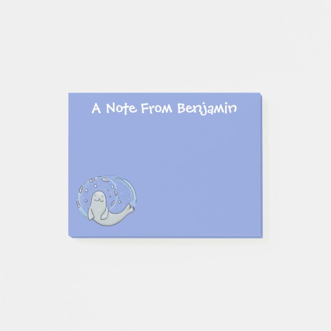 Niedliches glückliches Siegel und Cartoon in Fisch Post-it Klebezettel (Vorderseite)