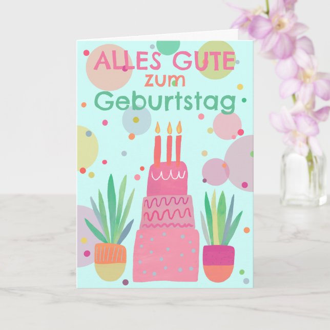 Niedliches Glückwunsch Geburtstagskuchen Rosa Bunt Karte (Orchidee)