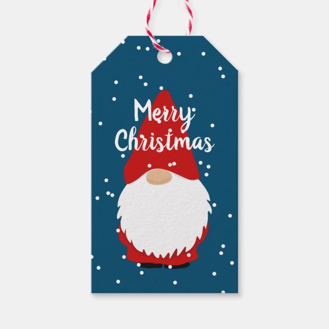 Niedliches Gnome-Cartoon Weihnachtsmarke Geschenkanhänger (Vorderseite)