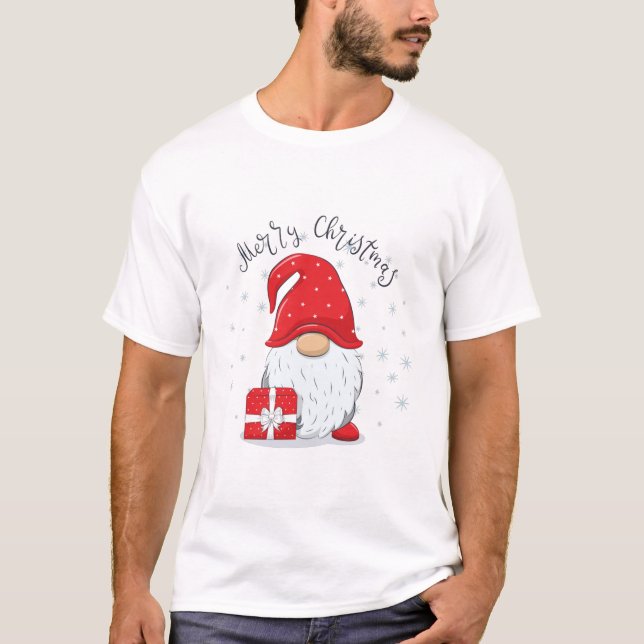 Niedliches Gnome Frohe Weihnachten. T-Shirt (Vorderseite)
