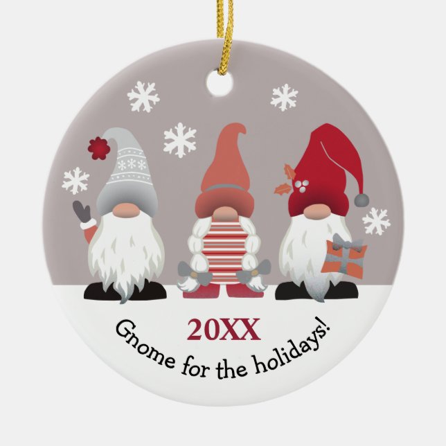 Niedliches Gnome für Ferien Rot Rosa Grau Weiß Keramik Ornament (Vorne)