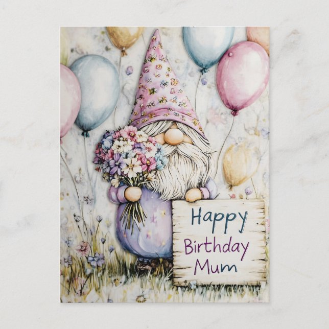 Niedliches Gnome-Geburtstagsdesign für Mama Postkarte (Vorderseite)