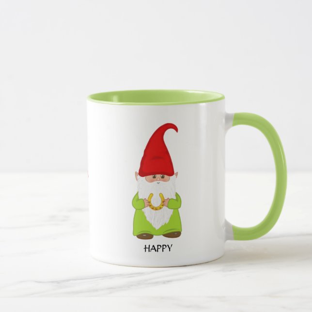 Niedliches Gnome in Grün mit Horseshos gekleidet Tasse (Rechts)