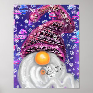 Niedliches Gnome in Lila Hütten Singt ein Weihnach Poster