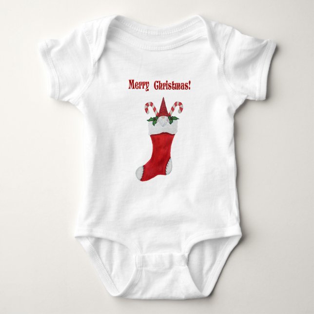 Niedliches Gnome in Red Christmas Strumpf Candy Ca Baby Strampler (Vorderseite)