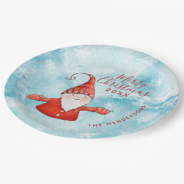 Niedliches Gnome in Red Modern Custom Frohe Weihna Pappteller