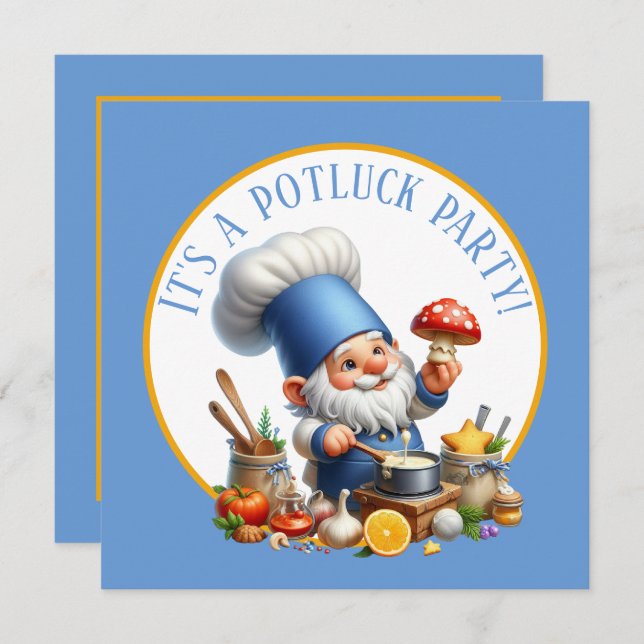 Niedliches Gnome Koch Potluck Partys Einladung (Vorne/Hinten)