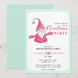 Niedliches Gnome Minze Grün und Rosa Weihnachtsfes Einladung