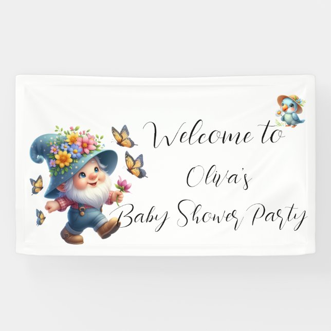 Niedliches Gnome mit Butterfly-Baby-Duschbanner Banner (Horizontal)
