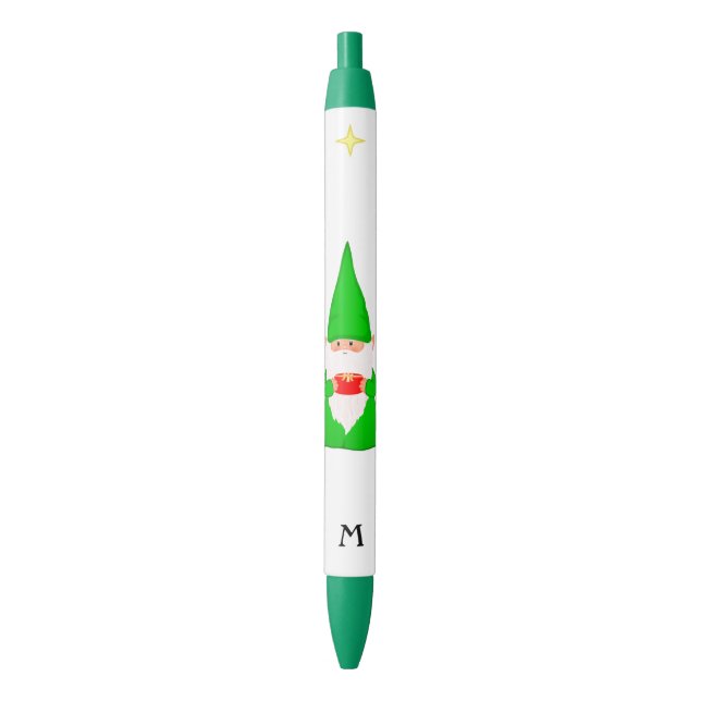 Niedliches Gnome mit einem Geschenk und Monogramm Kugelschreiber (Vorderseite Vertikal)