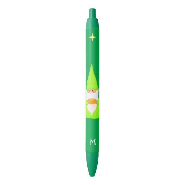 Niedliches Gnome mit einem Geschenk und Monogramm  Kugelschreiber (Vorderseite Vertikal)
