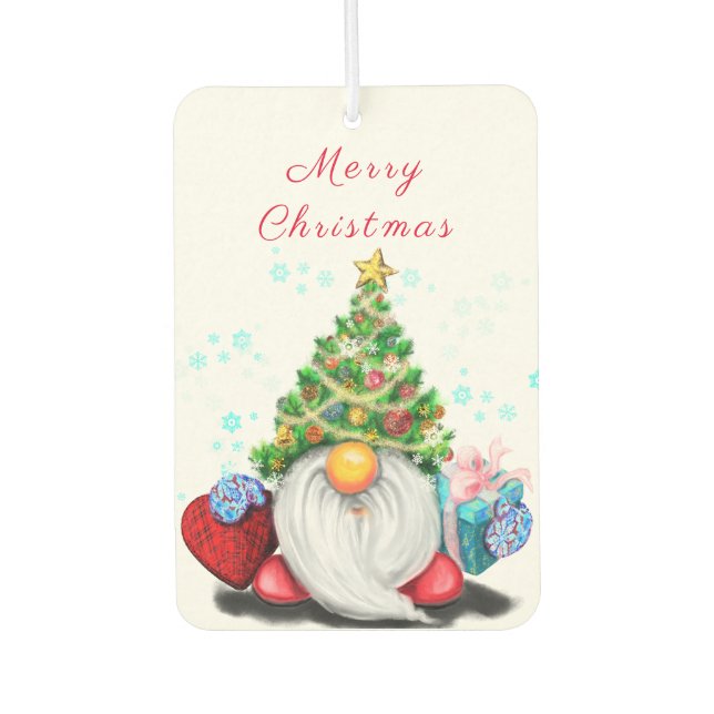 Niedliches Gnome mit Weihnachtsbaumhut und Geschen Autolufterfrischer (Vorderseite)