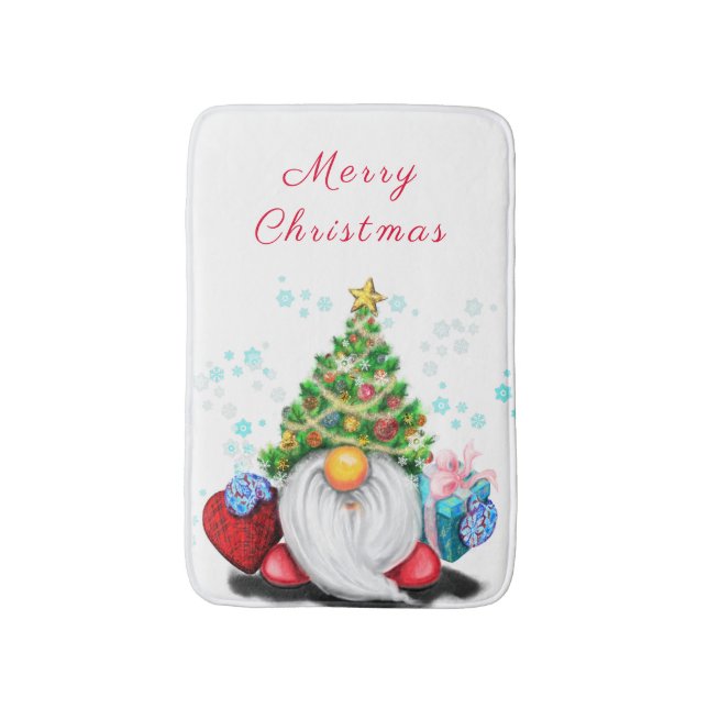 Niedliches Gnome mit Weihnachtsbaumhut und Geschen Badematte (Vorderseite Vertikal)