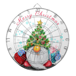 Niedliches Gnome mit Weihnachtsbaumhut und Geschen Dartscheibe