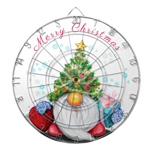 Niedliches Gnome mit Weihnachtsbaumhut und Geschen Dartscheibe (vorne)