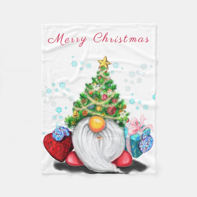 Niedliches Gnome mit Weihnachtsbaumhut und Geschen Fleecedecke (Vorderseite)