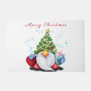Niedliches Gnome mit Weihnachtsbaumhut und Geschen Fußmatte