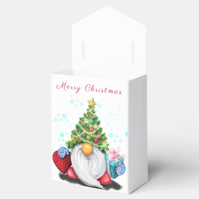 Niedliches Gnome mit Weihnachtsbaumhut und Geschen Geschenkschachtel (Geöffnet)