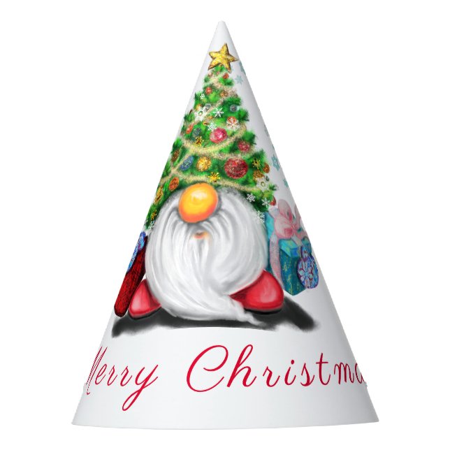 Niedliches Gnome mit Weihnachtsbaumhut und Geschen Partyhütchen (Vorderseite)