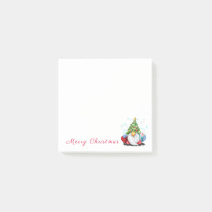 Niedliches Gnome mit Weihnachtsbaumhut und Geschen Post-it Klebezettel