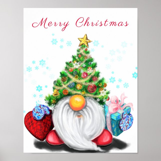 Niedliches Gnome mit Weihnachtsbaumhut und Geschen Poster (Vorne)