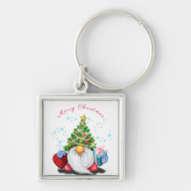 Niedliches Gnome mit Weihnachtsbaumhut und Geschen Schlüsselanhänger (Vorne)
