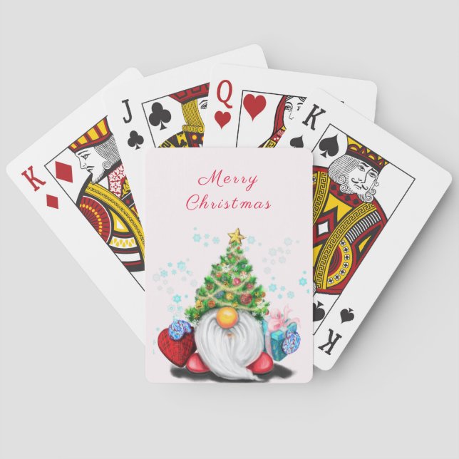 Niedliches Gnome mit Weihnachtsbaumhut und Geschen Spielkarten (Rückseite)