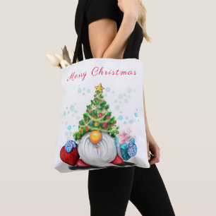 Niedliches Gnome mit Weihnachtsbaumhut und Geschen Tasche