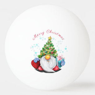 Niedliches Gnome mit Weihnachtsbaumhut und Geschen Tischtennisball
